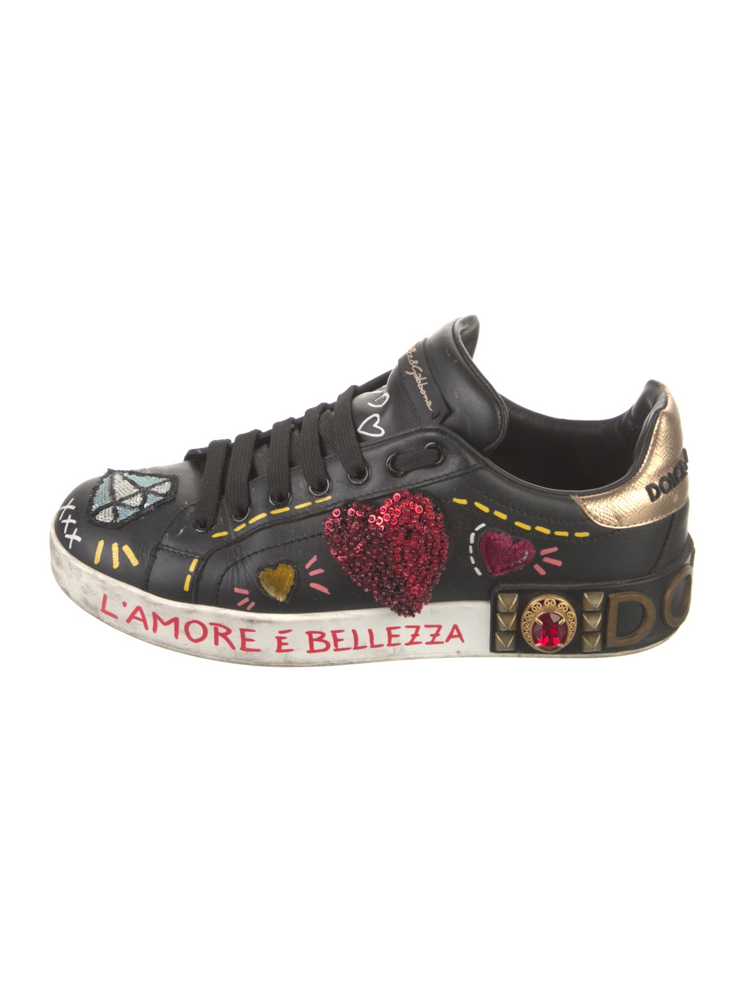 Dolce & Gabbana Rockstud Accents Leather Sneakers