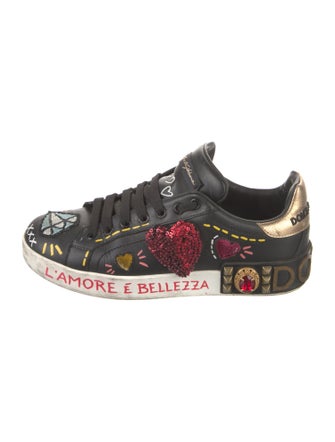 Dolce & Gabbana Rockstud Accents Leather Sneakers