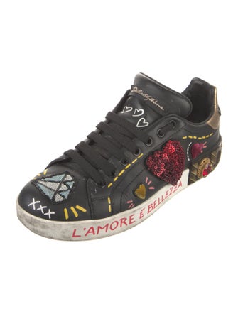 Dolce & Gabbana Rockstud Accents Leather Sneakers