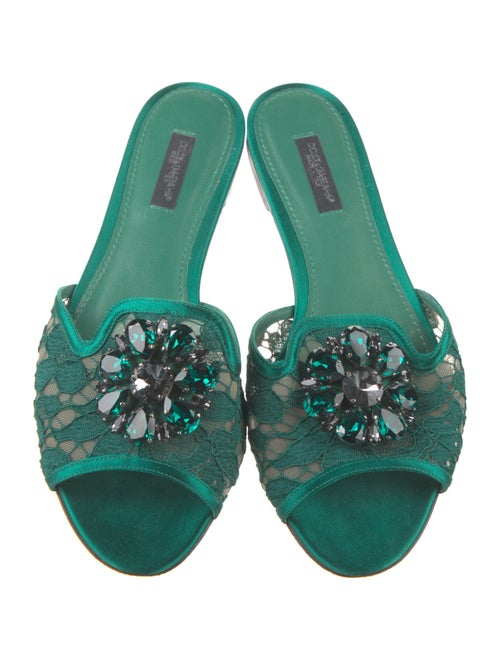 Dolce & Gabbana Lace Crystal Embellishments Slides