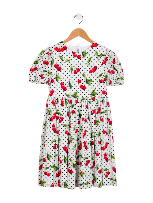 Dolce & Gabbana Girls' Cherry Printed Short Sleeve Dress