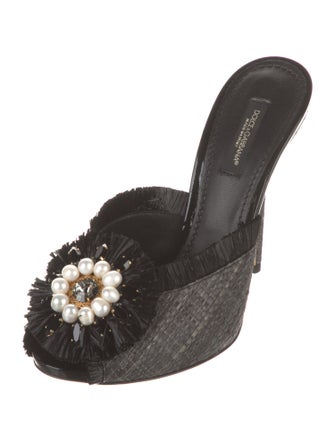 Dolce & Gabbana Faux Pearl Accents Straw Slides