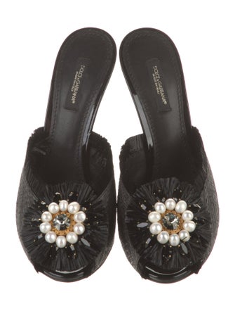 Dolce & Gabbana Faux Pearl Accents Straw Slides