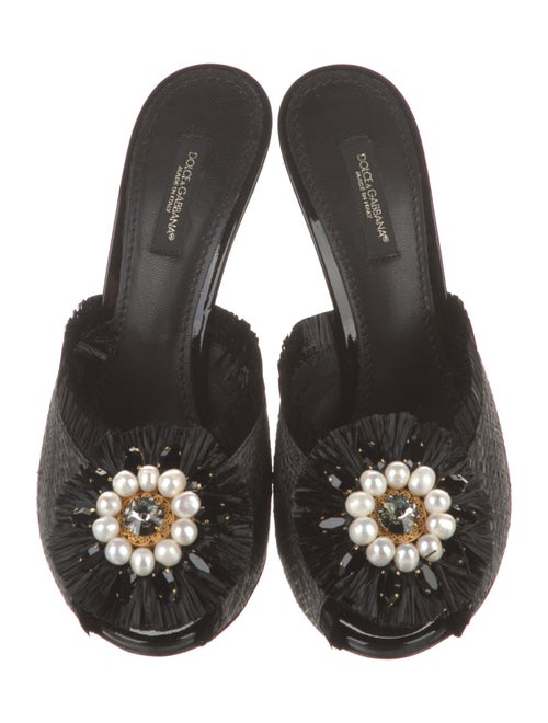Dolce & Gabbana Faux Pearl Accents Straw Slides