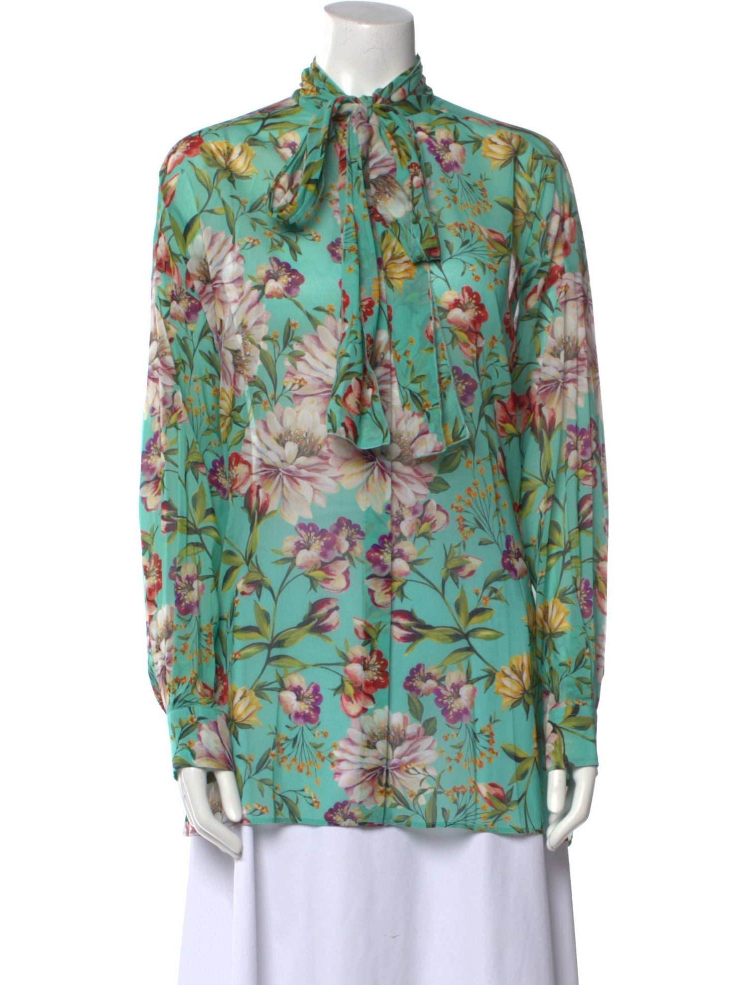 Dolce & Gabbana Floral Print Mock Neck Button-Up Top