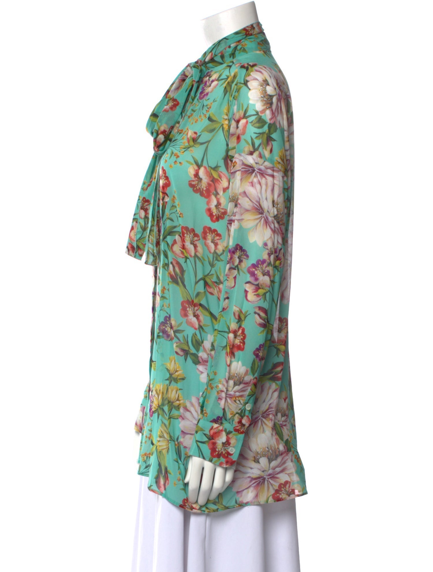 Dolce & Gabbana Floral Print Mock Neck Button-Up Top