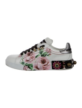 Dolce & Gabbana Leather Floral Print Sneakers