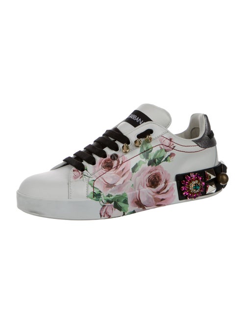 Dolce & Gabbana Leather Floral Print Sneakers