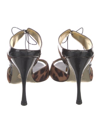 Dolce & Gabbana Ponyhair Animal Print T-Strap Sandals