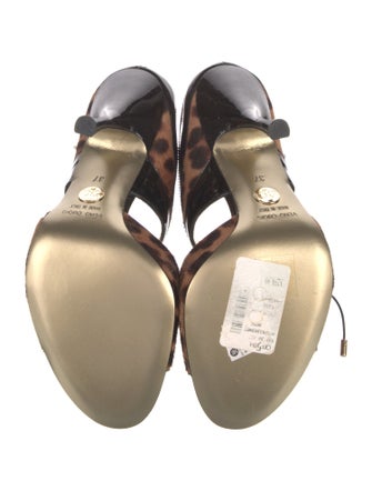 Dolce & Gabbana Ponyhair Animal Print T-Strap Sandals