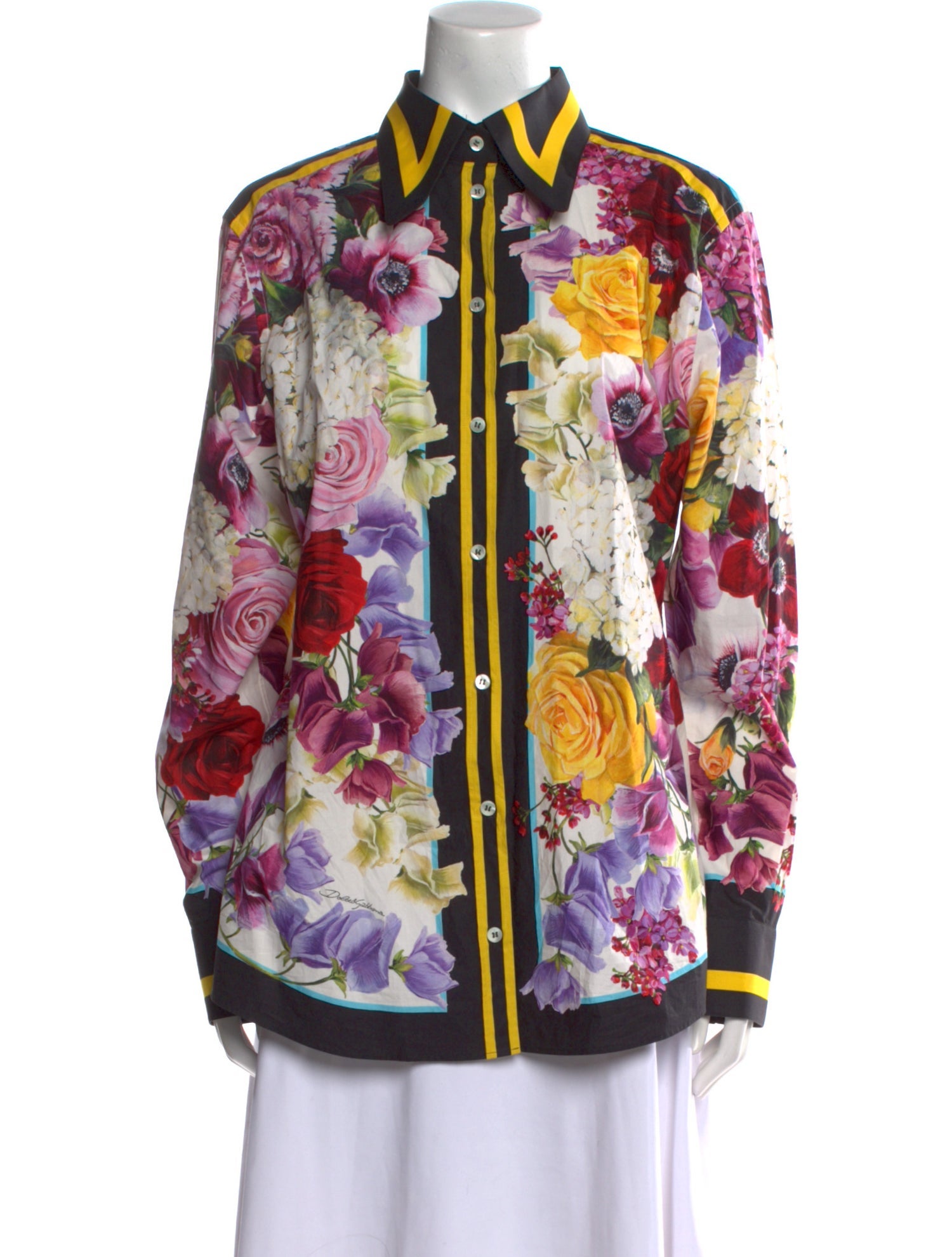 Dolce & Gabbana Floral Print Long Sleeve Button-Up Top