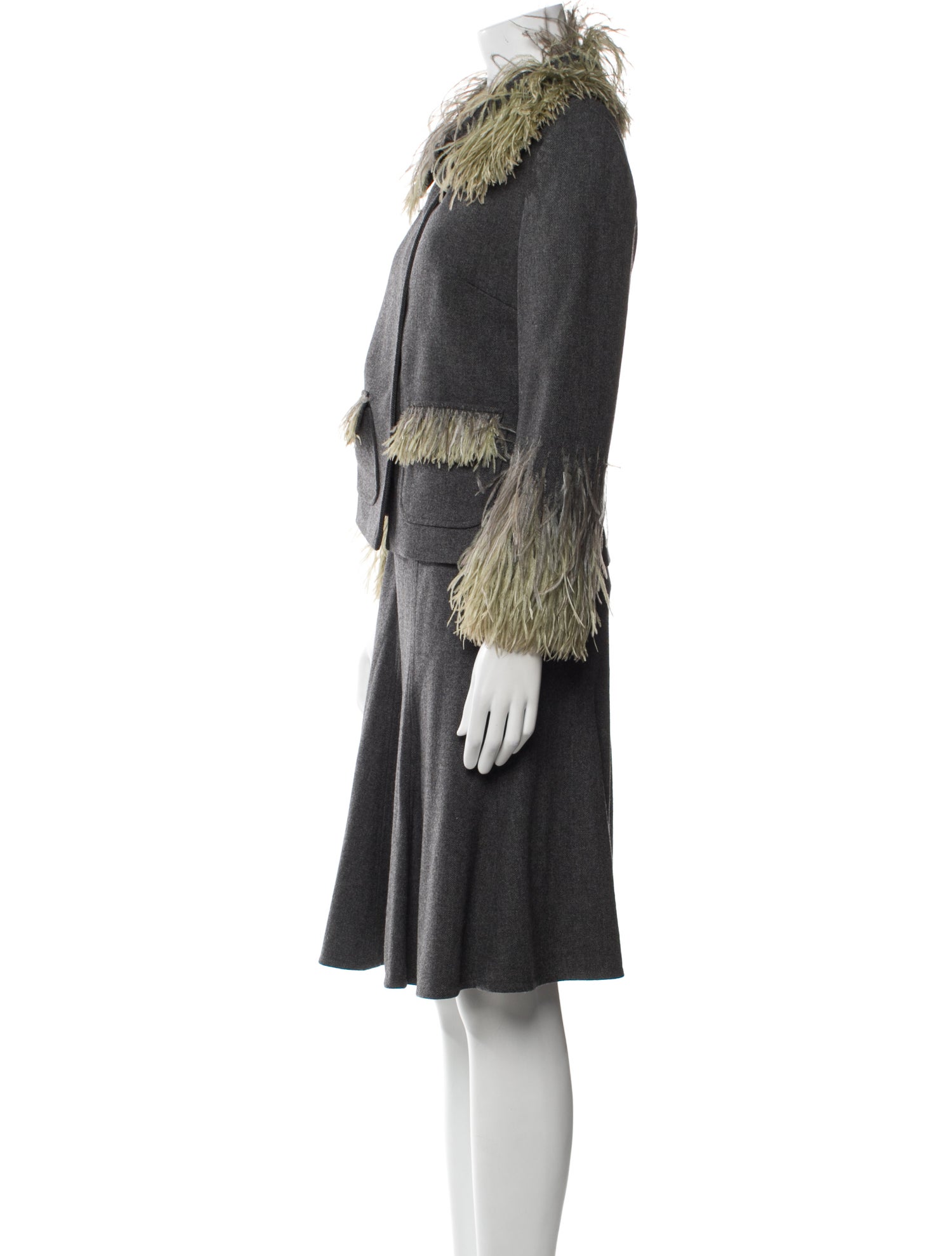 Dolce & Gabbana Wool Feather Trim Skirt Suit