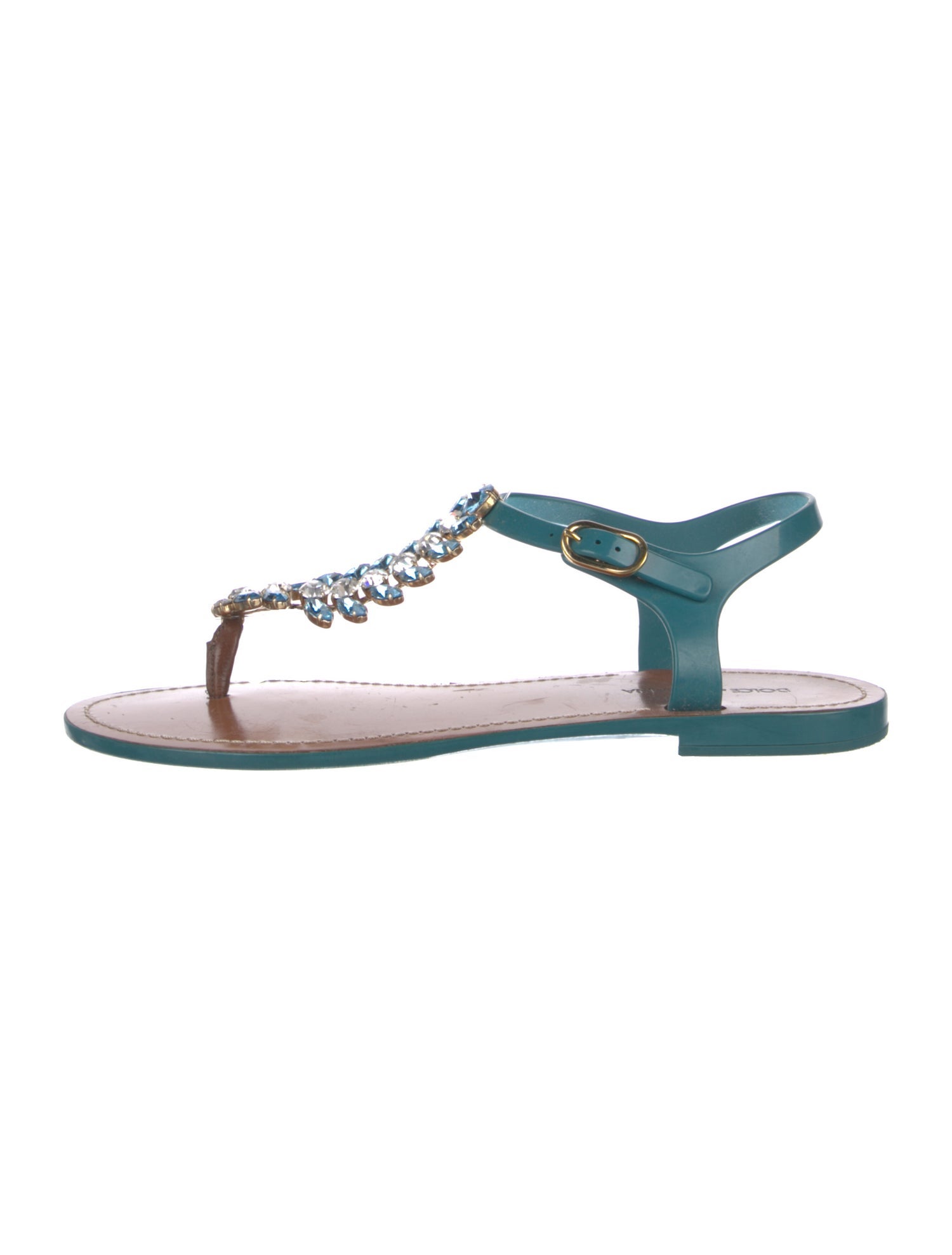 Dolce & Gabbana Rubber Crystal Embellishments T-Strap Sandals