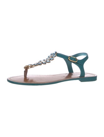 Dolce & Gabbana Rubber Crystal Embellishments T-Strap Sandals