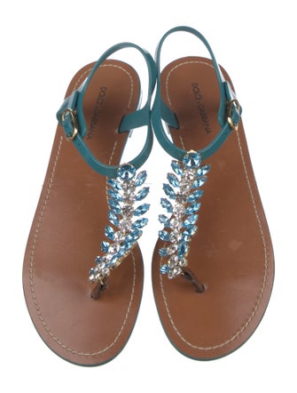 Dolce & Gabbana Rubber Crystal Embellishments T-Strap Sandals