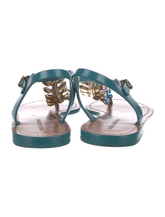 Dolce & Gabbana Rubber Crystal Embellishments T-Strap Sandals