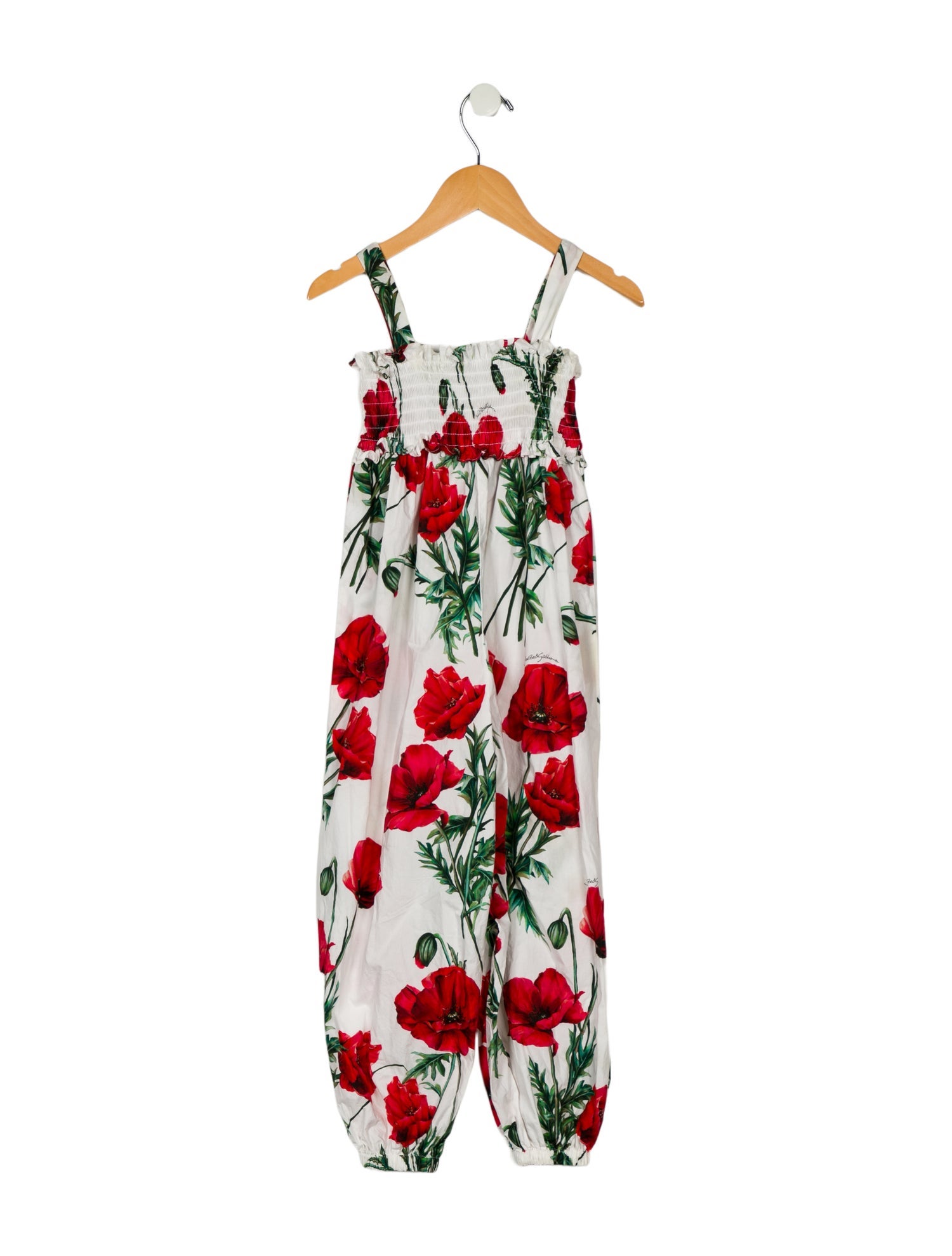 Dolce & Gabbana Girls' Poppy Print Smocked Jumpsuit