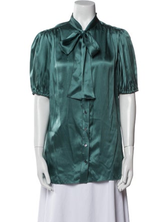 Dolce & Gabbana Silk Short Sleeve Button-Up Top