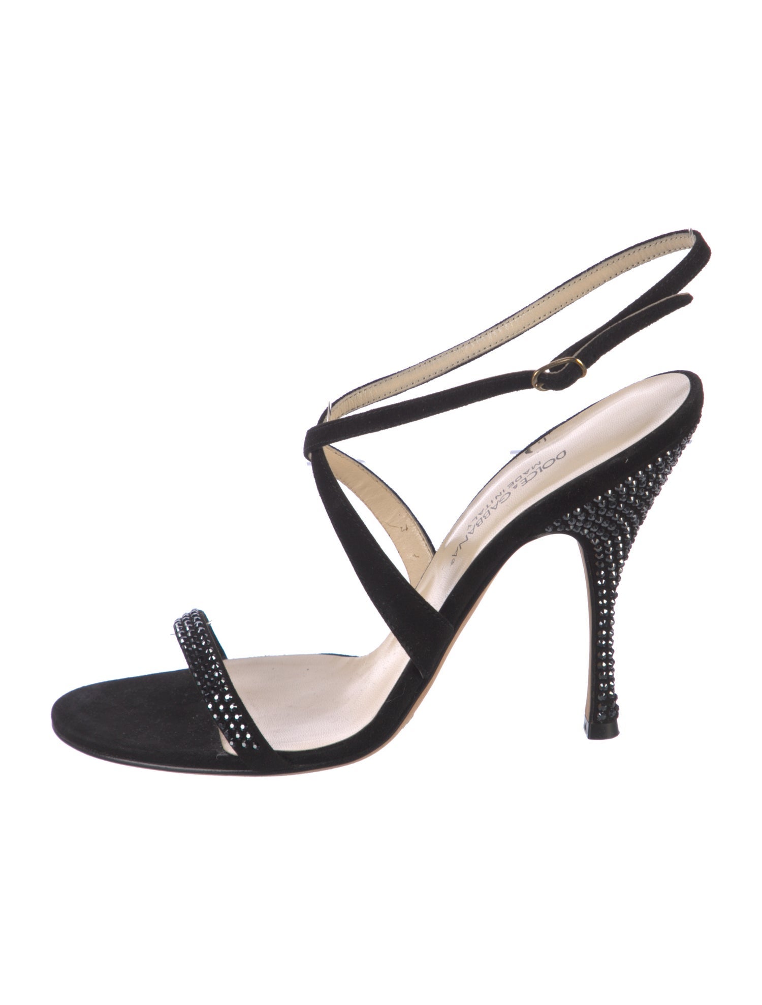 Dolce & Gabbana Suede Crystal Embellishments Slingback Sandals