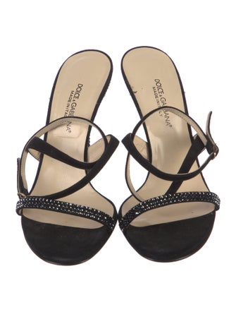 Dolce & Gabbana Suede Crystal Embellishments Slingback Sandals