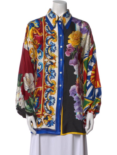 Dolce & Gabbana Silk Floral Print Button-Up Top
