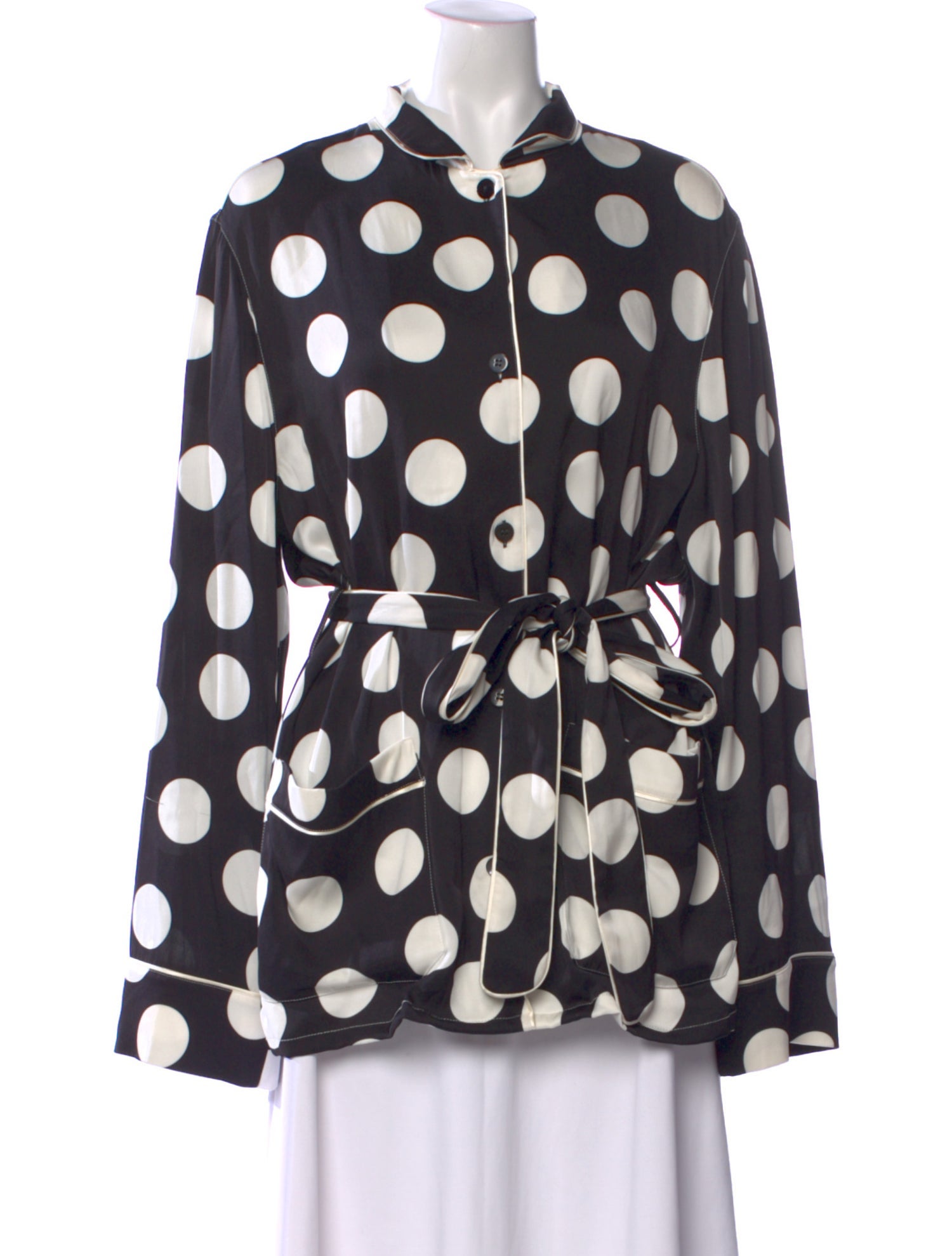 Dolce & Gabbana Silk Polka Dot Print Button-Up Top