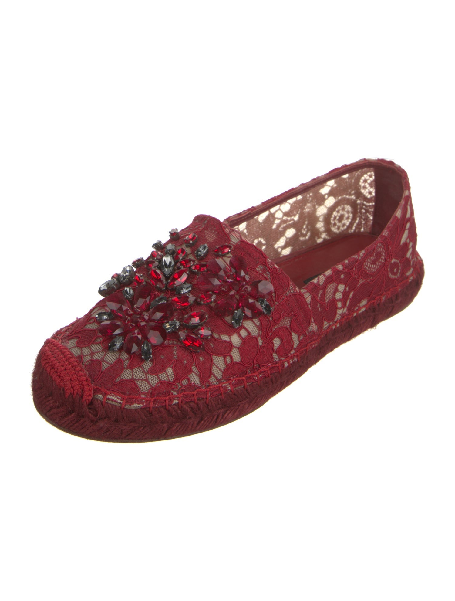 Dolce & Gabbana Lace Crystal Embellishments Espadrilles