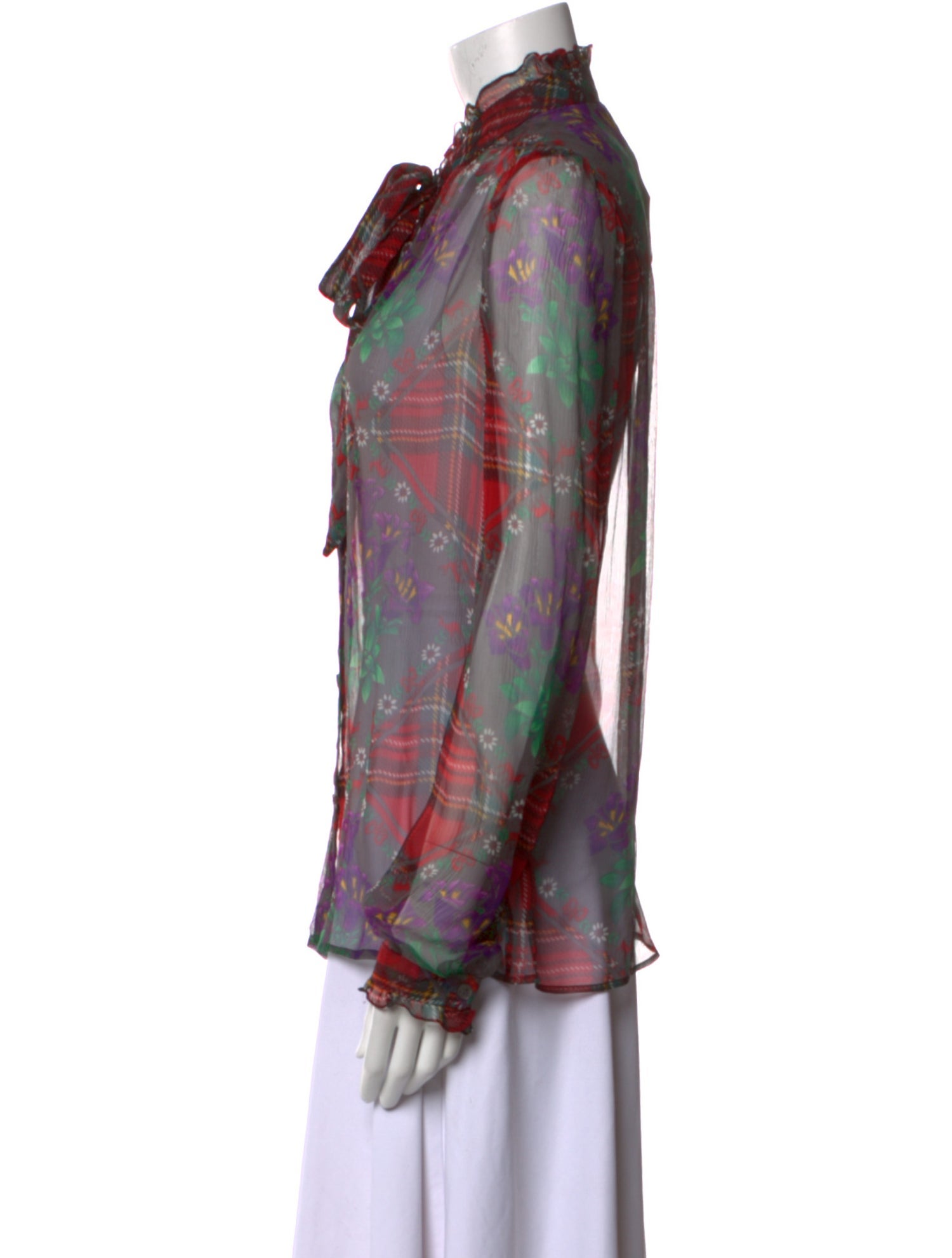 Dolce & Gabbana Silk Plaid Print Button-Up Top