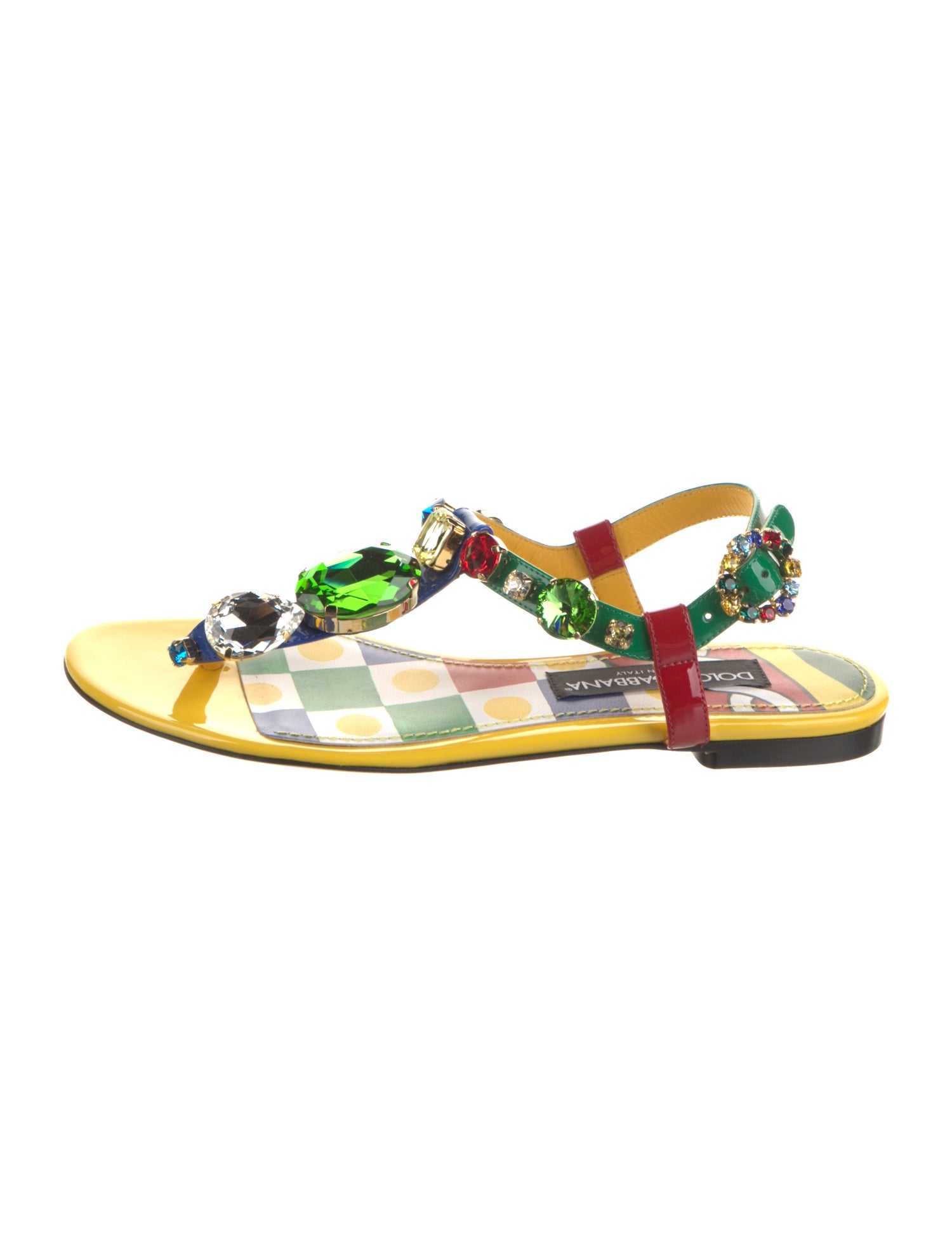 Dolce & Gabbana Patent Leather Crystal Embellishments T-Strap Sandals