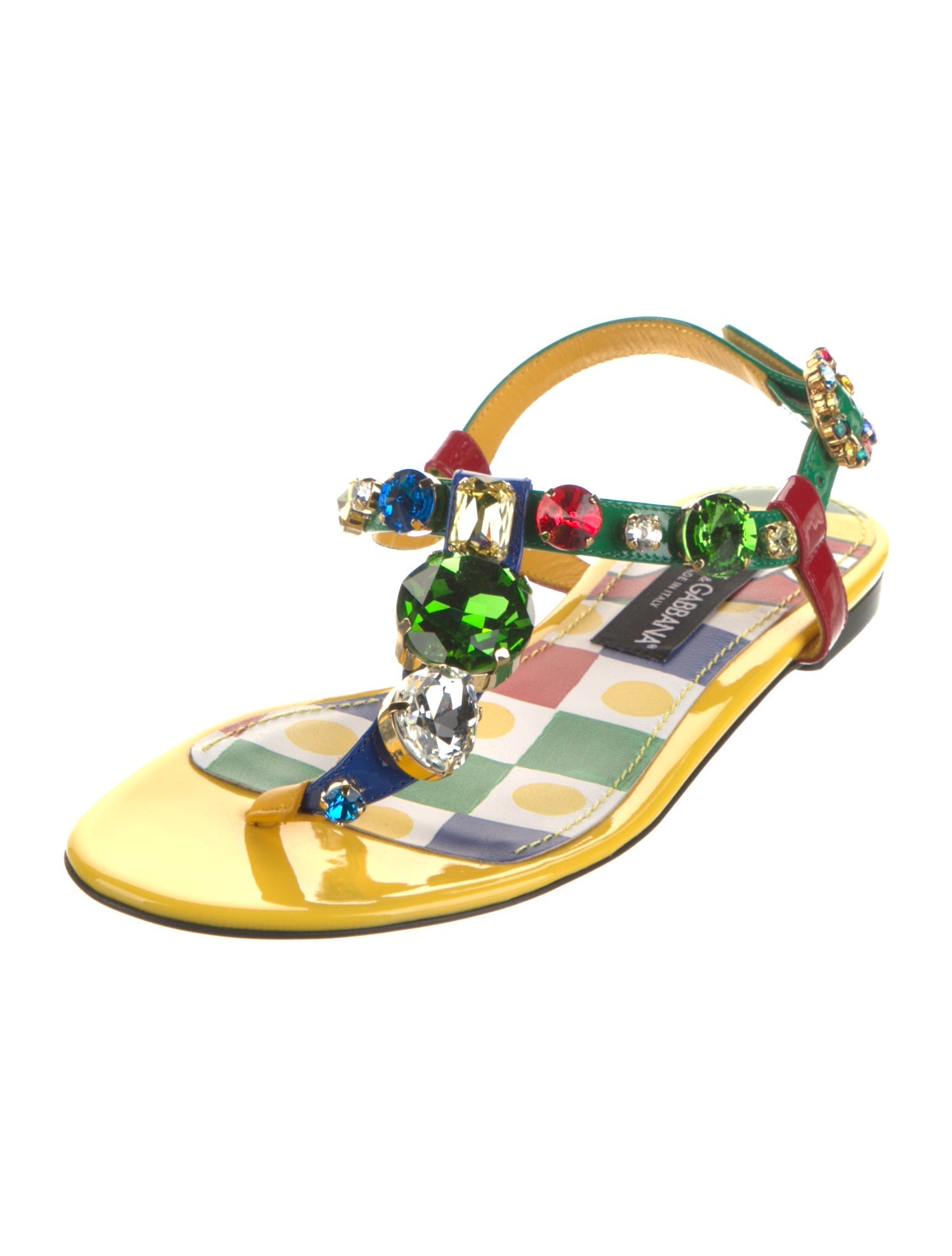 Dolce & Gabbana Patent Leather Crystal Embellishments T-Strap Sandals