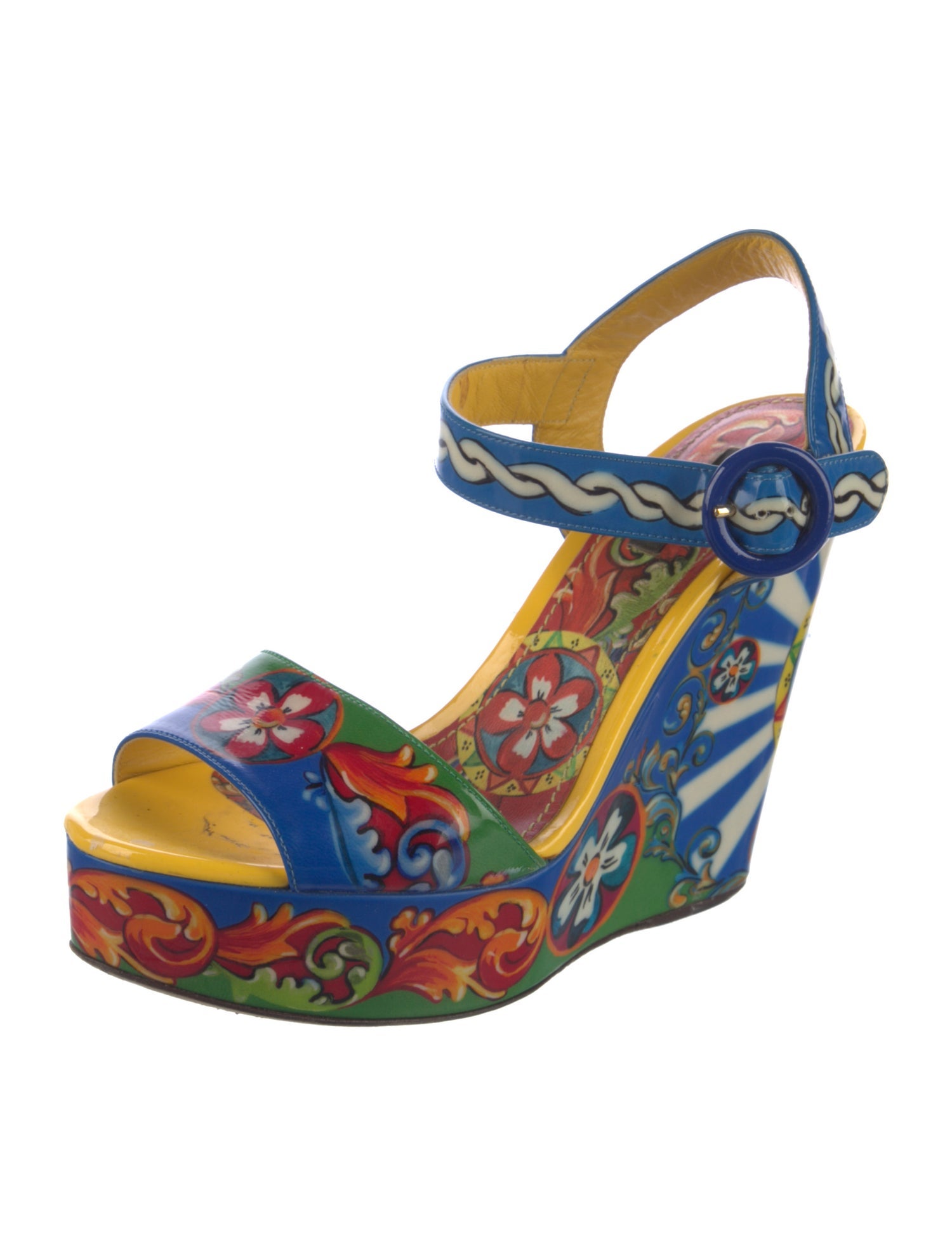 Dolce & Gabbana Carretto Print Patent Leather Sandals