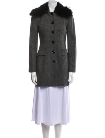 Dolce & Gabbana Virgin Wool Tweed Pattern Fur Coat