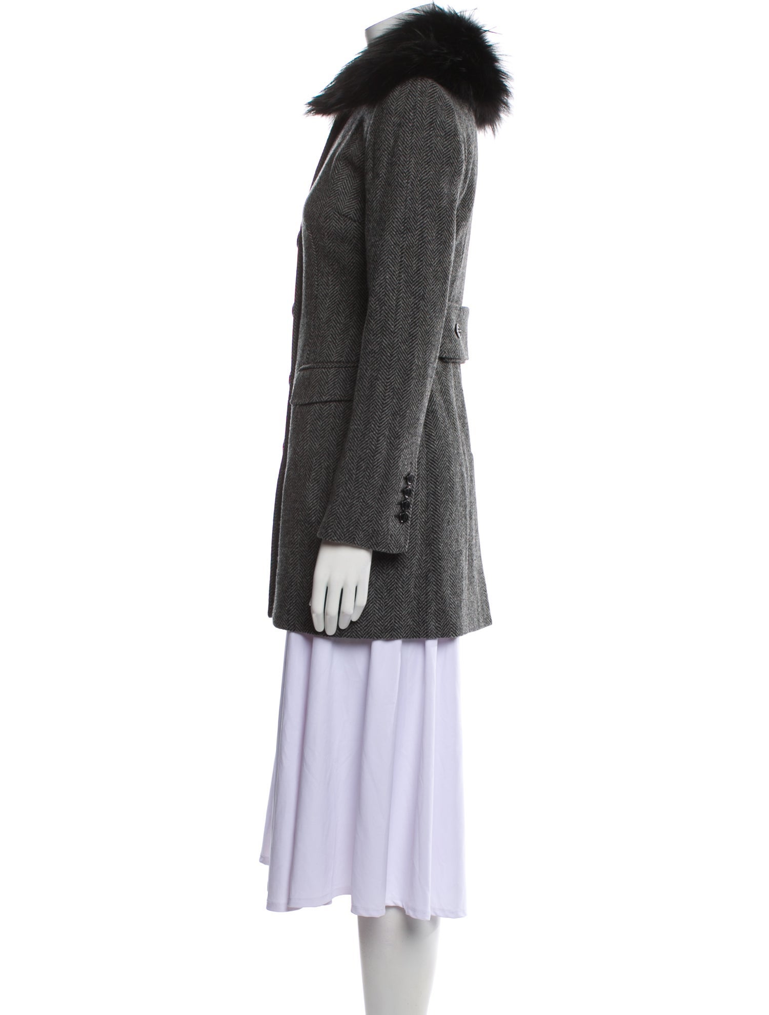 Dolce & Gabbana Virgin Wool Tweed Pattern Fur Coat