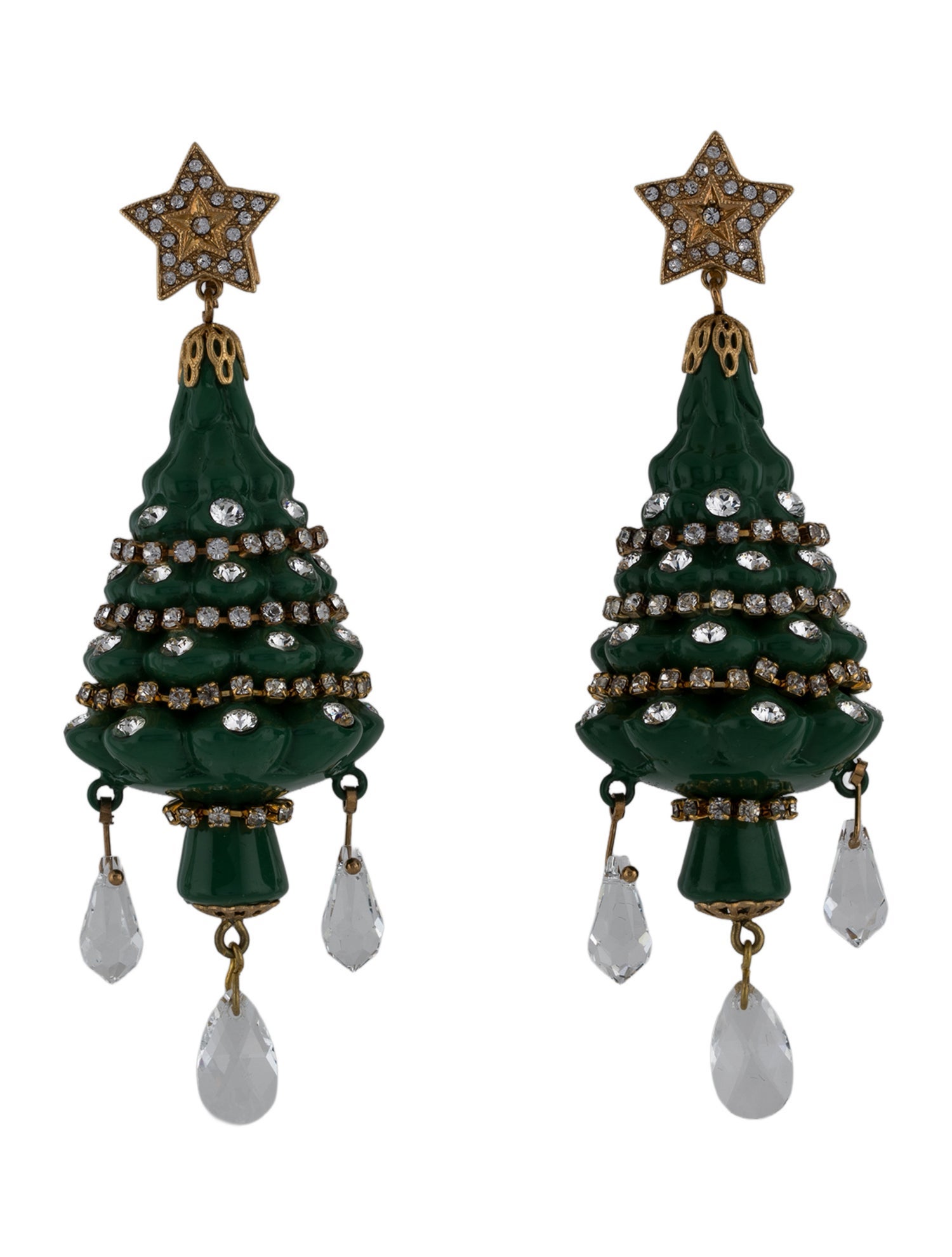 Dolce & Gabbana Crystal Embellished Tree Clip On Drop Earrings