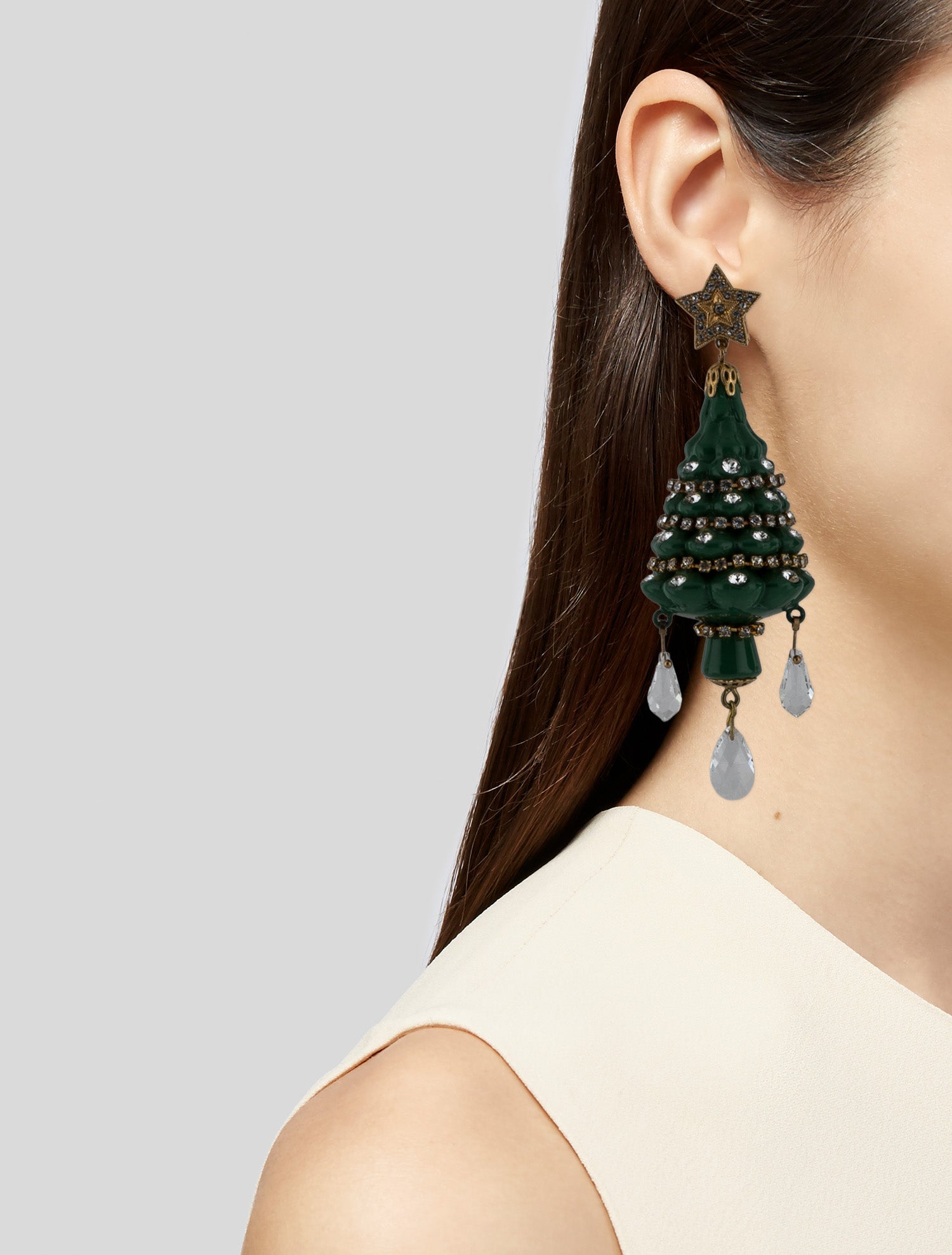 Dolce & Gabbana Crystal Embellished Tree Clip On Drop Earrings