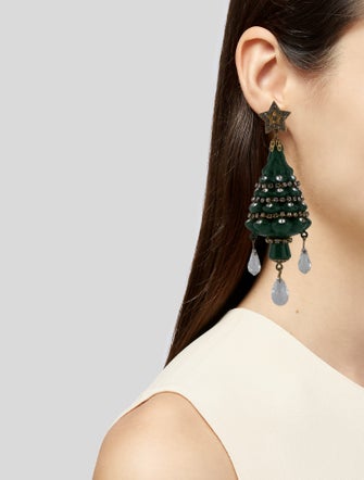Dolce & Gabbana Crystal Embellished Tree Clip On Drop Earrings