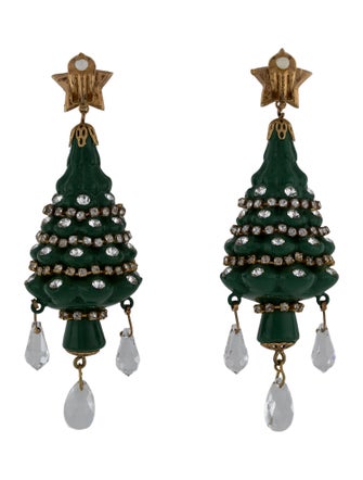 Dolce & Gabbana Crystal Embellished Tree Clip On Drop Earrings