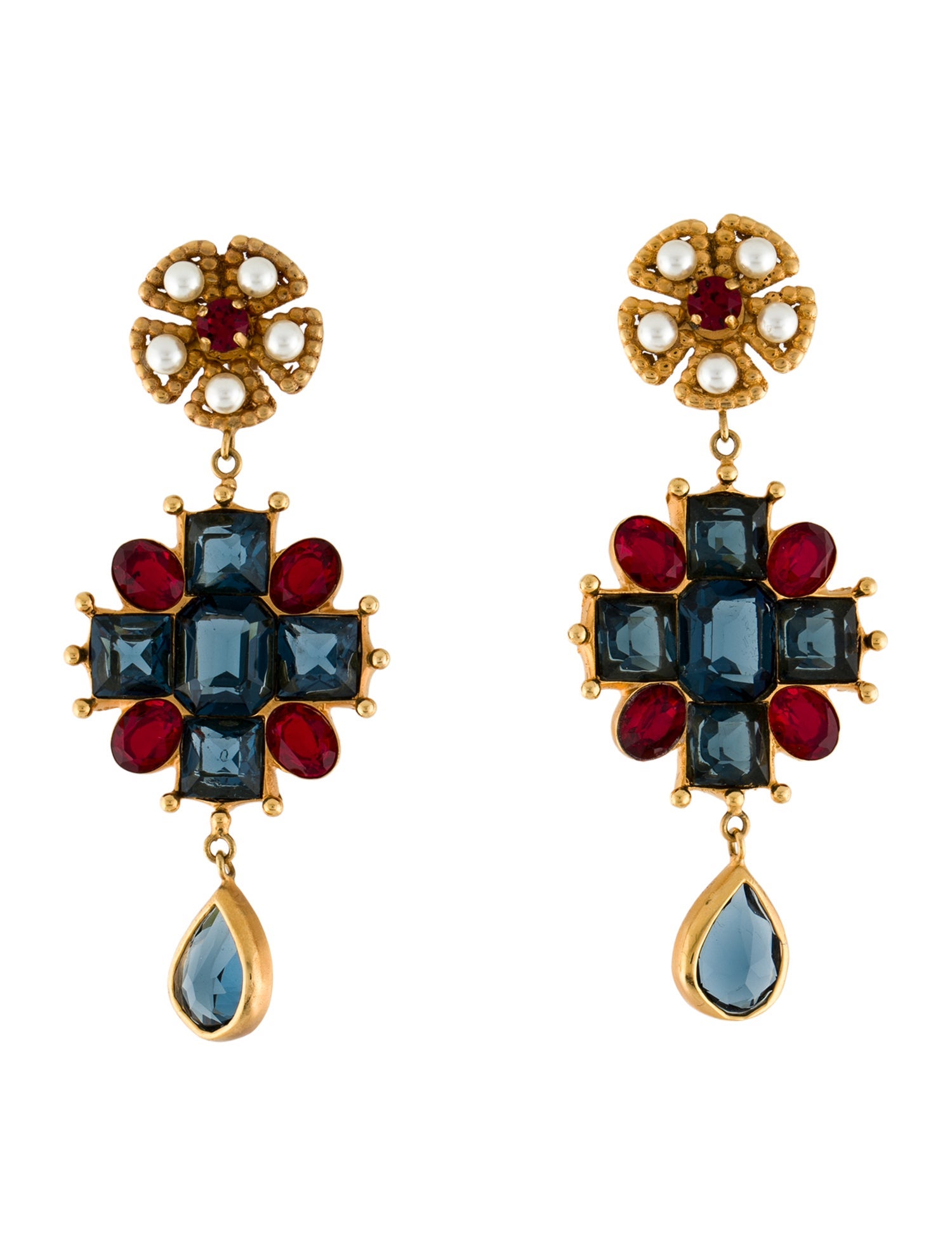 Dolce & Gabbana Crystal & Faux Pearl Cross Drop Earrings