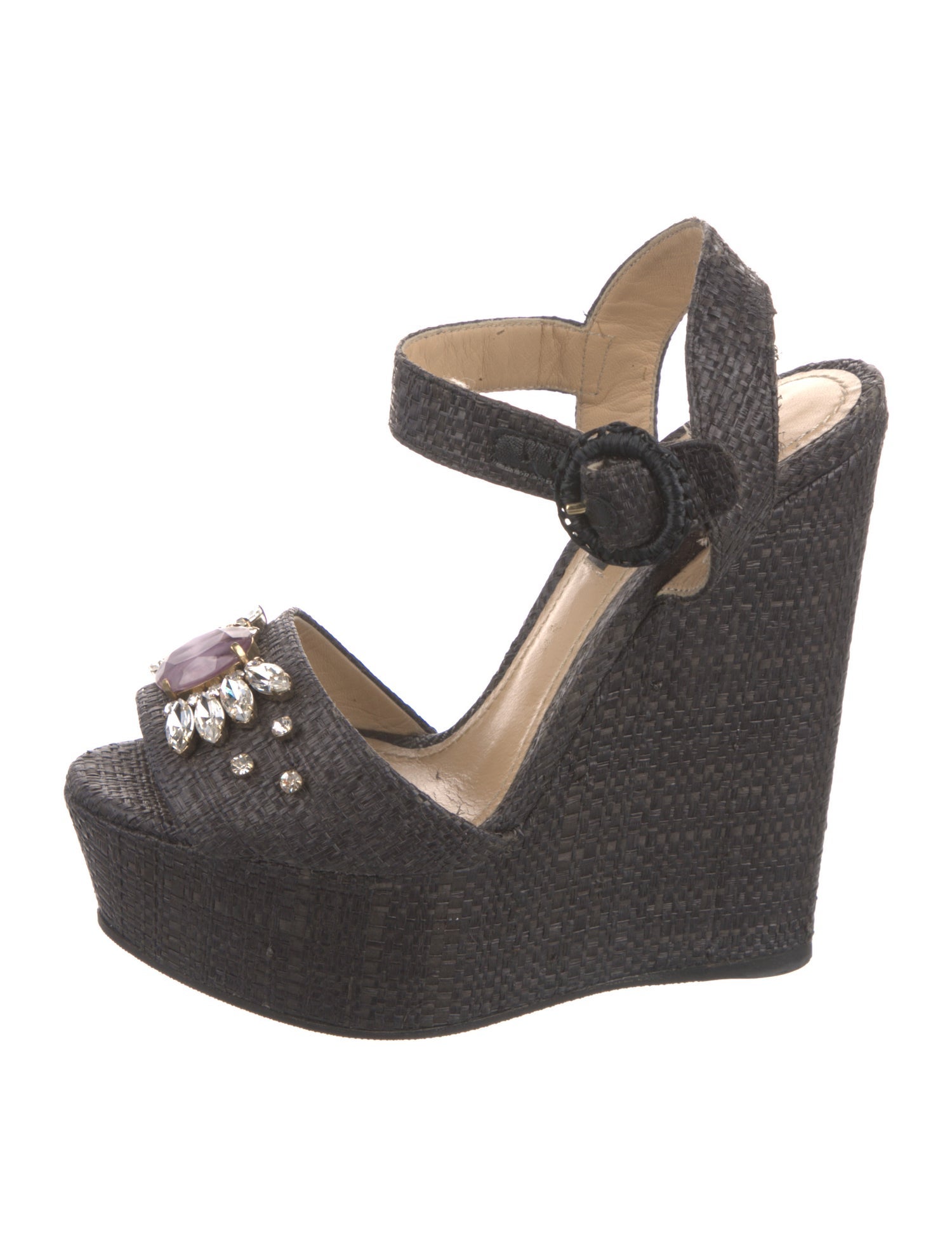 Dolce & Gabbana Raffia Crystal Embellishments Sandals