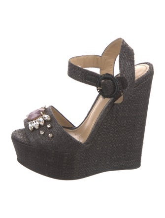 Dolce & Gabbana Raffia Crystal Embellishments Sandals
