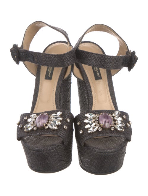 Dolce & Gabbana Raffia Crystal Embellishments Sandals