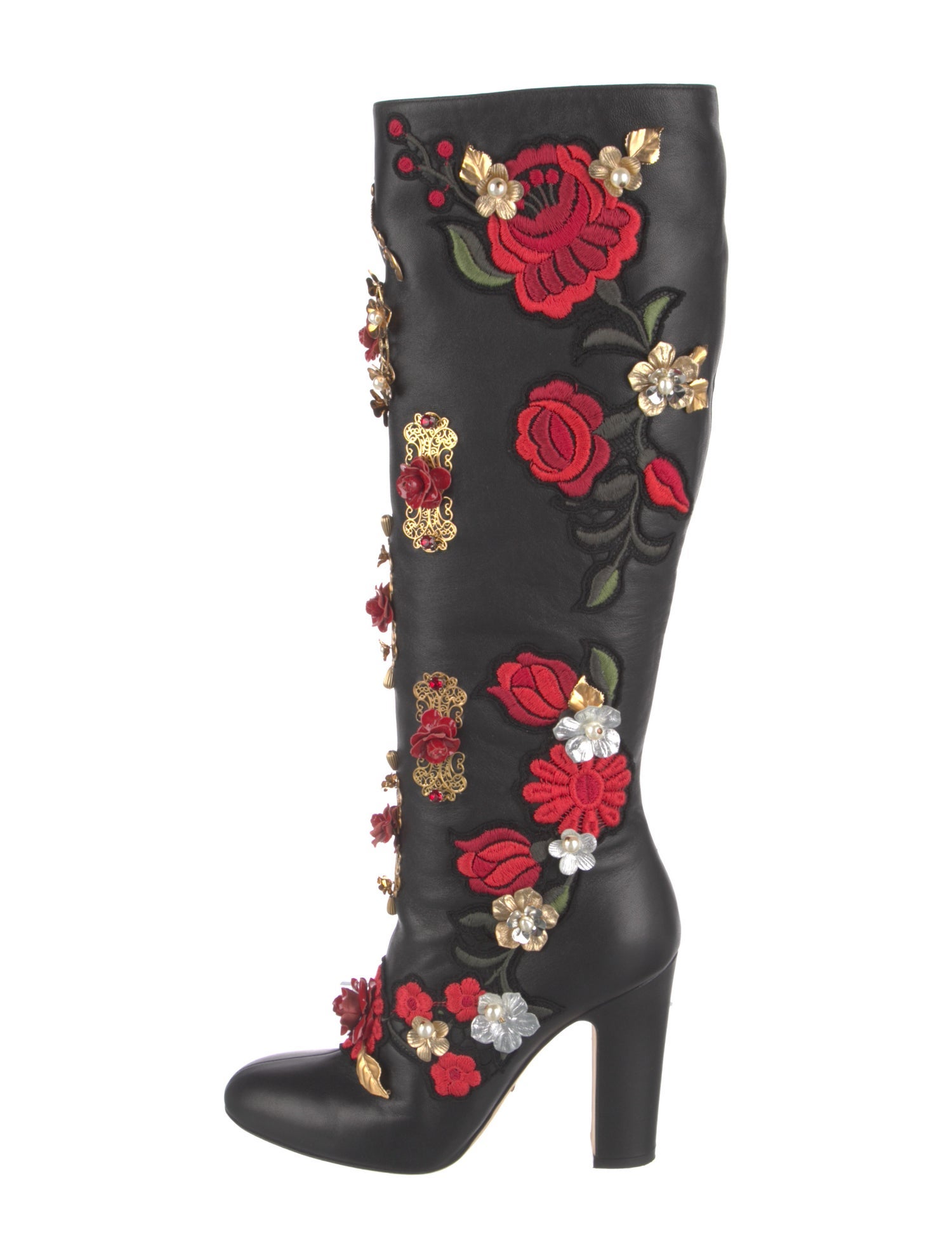 Dolce & Gabbana Leather Floral Print Lace-Up Boots
