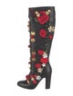 Dolce & Gabbana Leather Floral Print Lace-Up Boots