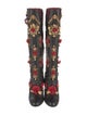Dolce & Gabbana Leather Floral Print Lace-Up Boots
