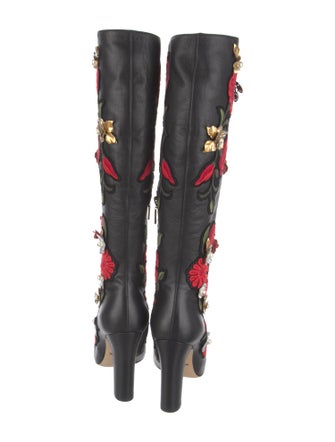 Dolce & Gabbana Leather Floral Print Lace-Up Boots