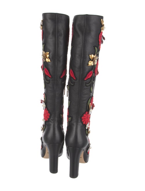Dolce & Gabbana Leather Floral Print Lace-Up Boots