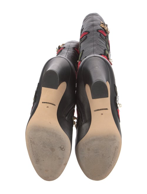 Dolce & Gabbana Leather Floral Print Lace-Up Boots