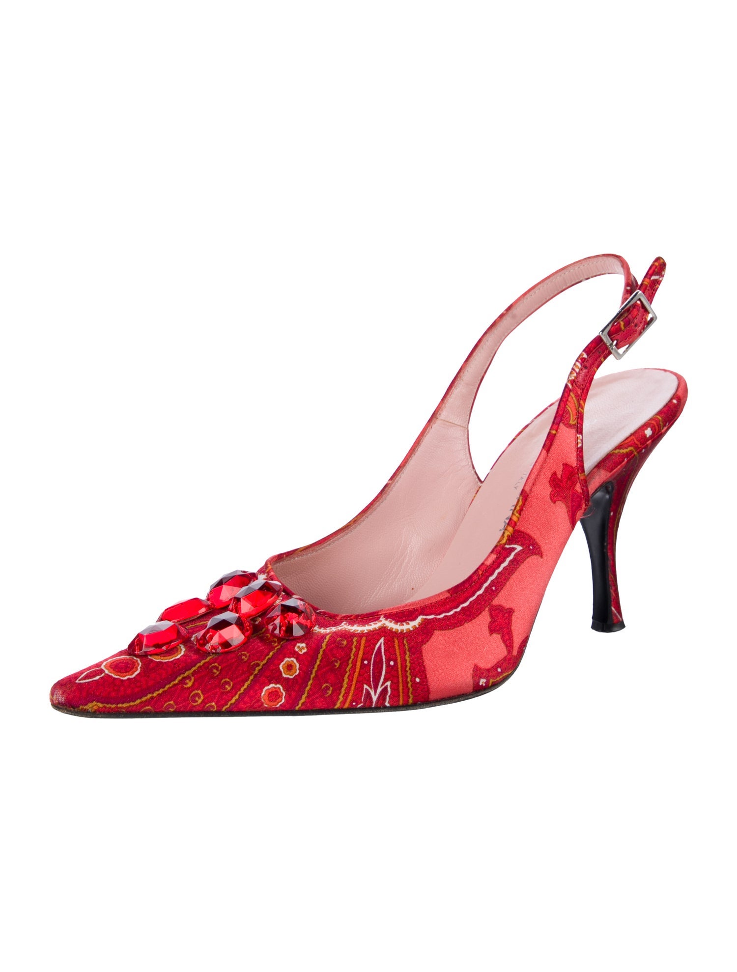 Dolce & Gabbana Satin Floral Print Slingback Pumps