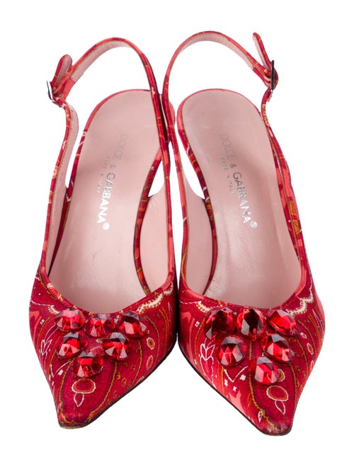 Dolce & Gabbana Satin Floral Print Slingback Pumps
