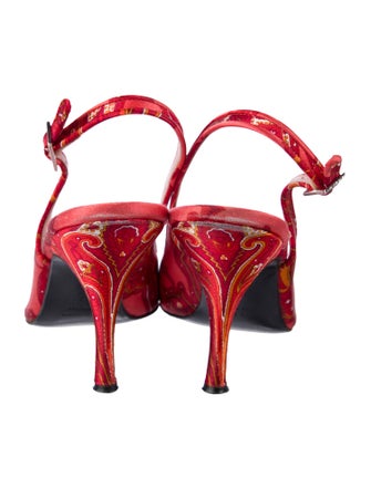Dolce & Gabbana Satin Floral Print Slingback Pumps